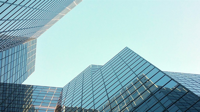 Tall office buildings with blue sky