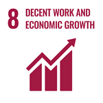 SDG goal 8 decent work and economic growth, icon of a bar chart with an arrow in an upwards direction