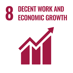 SDG goal 8 decent work and economic growth, icon of a bar chart with an arrow in an upwards direction