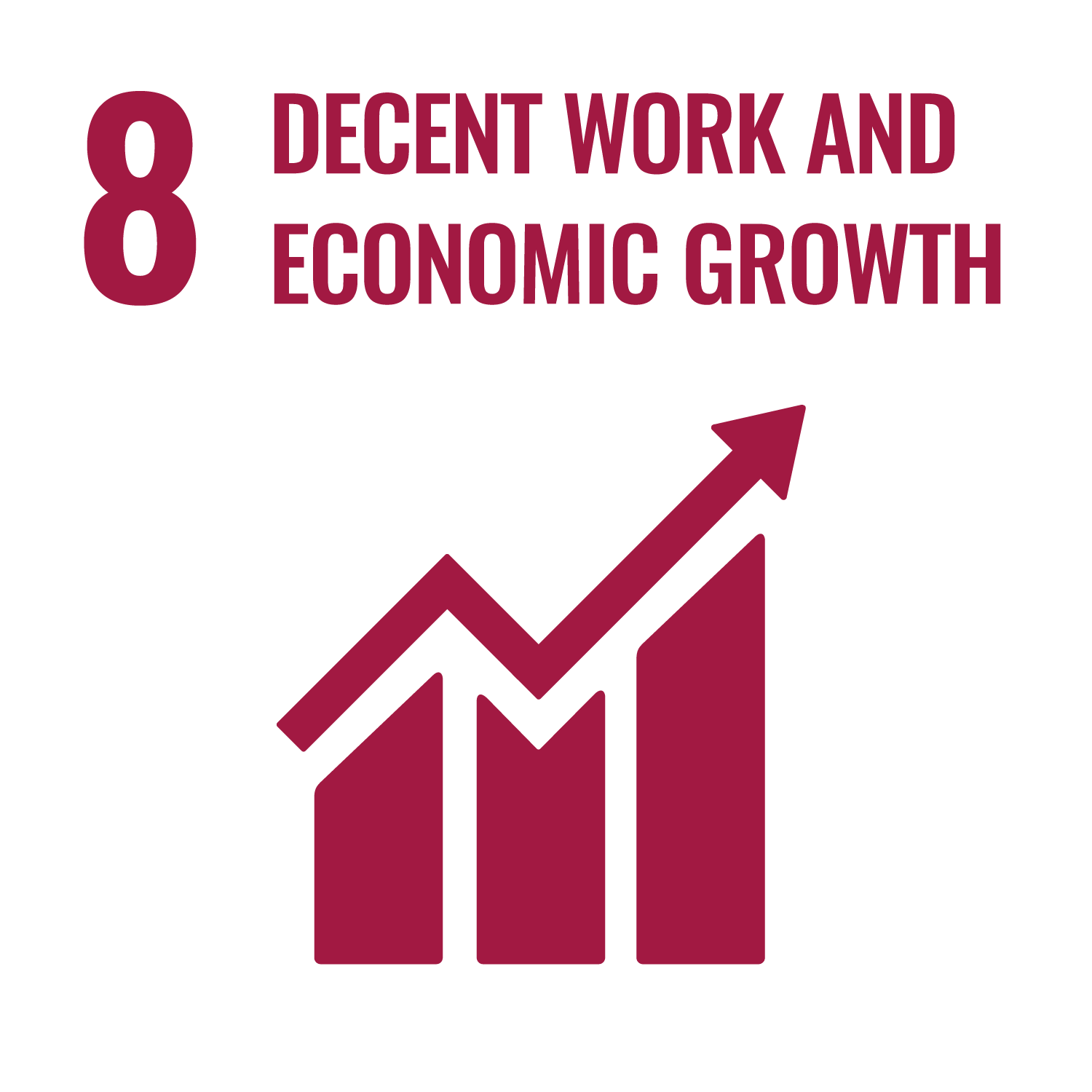 SDG goal 8 decent work and economic growth, icon of a bar chart with an arrow in an upwards direction